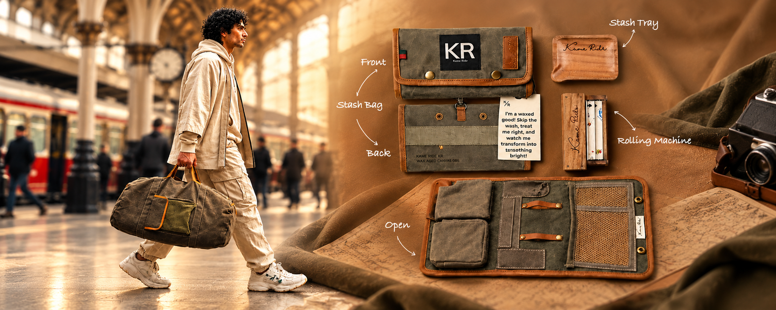 Kame Ride Waxed Canvas Travel Kit